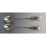 A pair of George III Scottish silver single struck kings pattern serving spoons, makers marks for