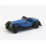Dinky 36e British Salmson Two-Seater Sports Car - powder blue, black (type 5) moulded chassis,