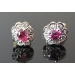 A Pair of Hallmarked 9ct Gold, Ruby and Diamond Cluster Earrings, 7.8x7mm heads, 1.4g