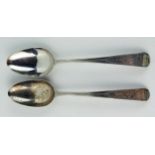 A Pair of George III provincial silver Old English pattern table spoons, maker Joseph Hicks, Exeter,