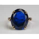 A Chinese 14K Gold and Blue Topaz? Ring, 16x13mm stone, size, O.5, 4.6g