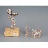 A continental silver figure of a street violinist, stamped 925, mounted on a marble base, together