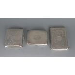 Three assorted silver cigarette cases, various makers and dates, all initialled, total weight of