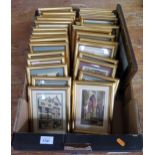 Twenty nine assorted polychrome prints and postcards mounted in gilt frames, together with a