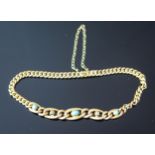 An Antique 9ct Gold, Turquoise and Old Cut Diamond Bracelet with safety chain, c. c. 7" (18cm),