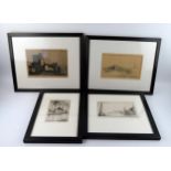 F H Dunkley, four assorted etchings, Locks-Ipswich, Hadleigh, Mistley Quay, and Walderslick, various