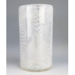 A clear glass and white variegated vase of cylindrical form, 25cm high.