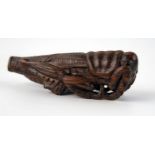 A Japanese carved boxwood netsuke in the form of a locust, signed, 7cm long.