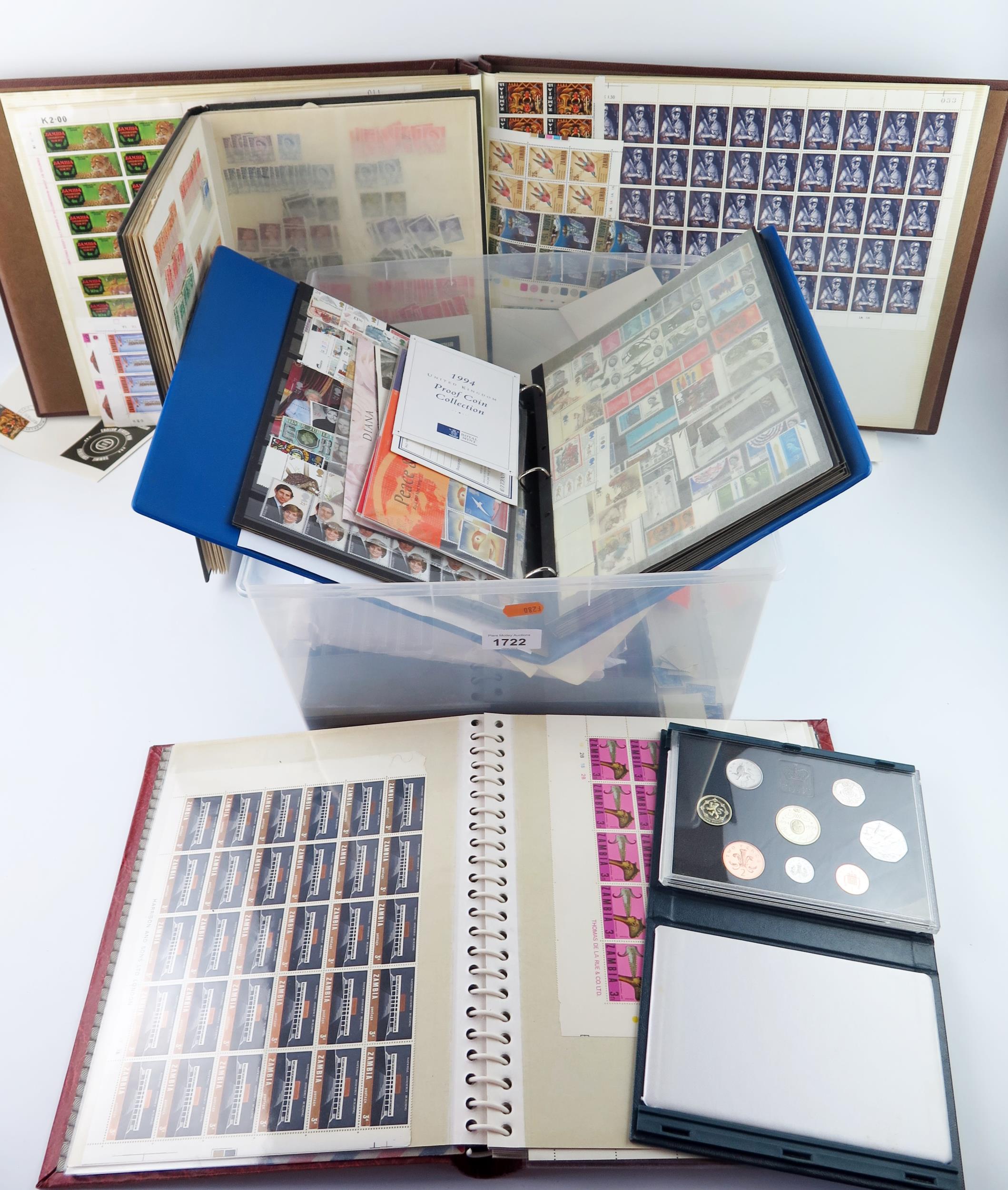 A collection of mostly loose British and world postage stamps, contained in a stock book, file and