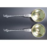 A pair of late Victorian silver apostle spoons, makers mark illegible, Birmingham, 1896, with gilded