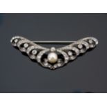 A Sterling Silver, untested Pearl and Paste Brooch, 9mm pearl, 68mm wide, 15.9g