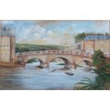 Victorian primitive school, Exe Bridge Exeter, watercolour, circa 1870, mounted, framed and