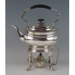 A George V silver barge-shaped tea kettle, stand and burner, maker Heming & Co Ltd, London, 1926,