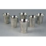 A set of six George V silver tots, maker JR, Birmingham, 1918, of flared and tapering form with