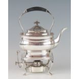 A George V silver tea kettle stand and burner, maker Henry Williamson Ltd, Birmingham, 1920, of