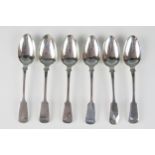A set of six Victorian Scottish silver Fiddle pattern dessert spoons, maker Marshall & Sons, 18cm