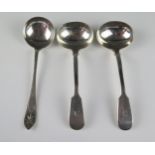 A pair of Victorian silver Fiddle pattern sauce ladles, maker T.W, London, 1853, initialled,