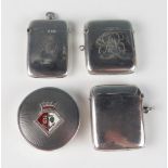 Three assorted silver vesta cases various makers and dates, together with an incomplete powder