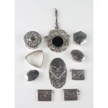 A assortment of silver collectables, various makers and dates, includes a hand mirror, book