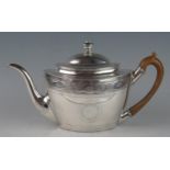 A George III silver oval teapot, maker Duncan Urquhart & Naphtali Hart, London, 1801, the domed