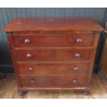 A 19th century mahogany rectangular chest, containing four long graduated drawers, raised on bun