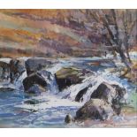 Ray Balkwill, SWAc, c20th Westcountry artist, 'Moorland Waterfall' 2007, signed, mixed media, 20 x