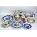 A pair of Mason's Ironstone blue and white ginger jars and covers, two jugs, gravy boat and other