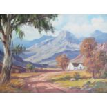 Guiseppe Catty (Cataruzza) 1914 - 1994, South African Painter, Mountain scene with farm building,