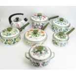A collection of Portmeiron Botanical Garden pattern stock pots, saucepans and lids, kettle and
