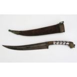 An Indo-Persian dagger, with 17cm single edged curved blade with mother-of-pearl inlaid grip