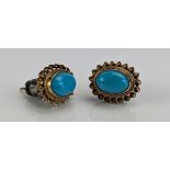 A Pair of 9ct Gold and Turquoise Stud Earrings, hallmarked, 11x9mm, c. 1.82g