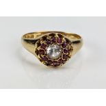 A Victorian 18ct Gold, Spinel and White Stone Cluster Ring, Chester 1897, maker A.S, 10mm diam.