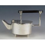 A Dresser style silver plated teapot, the body of plain cylindrical for, with hinged semi-circular