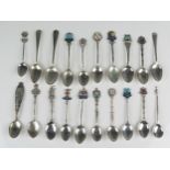 A collection of English and continental silver souvenir spoons, various makers and dates, total
