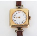 A Gent's 15ct Gold Cased Wristwatch, 25mm case. Running