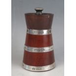 A George V treen and silver mounted pepper mill, maker Mappin & Webb, Birmingham, 1912, of