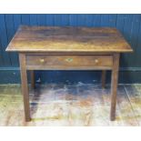 An 18th century oak side table, with rectangular top with single long frieze drawer, raised on