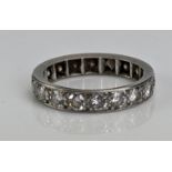 A Good Diamond Full Eternity Ring in a precious white metal setting (probably platinum), c. 3mm