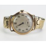 A Gent's 9ct Gold Cased Wristwatch on a gold plated bracelet 30mm case. Running
