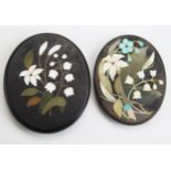 Two Pietra Dura Panels decorated with Edelweiss and Lily of the Valley, largest 42x36mm
