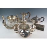 A quantity of assorted plated items, including teapots, rose bowl, vase, jug, Japanese antimony