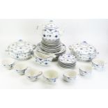 A Johnson Bros., blue and white floral pattern part dinner and tea service, includes tureens,