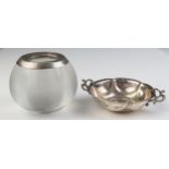 A clear glass and silver mounted table match striker, marks worn, of circular form with central