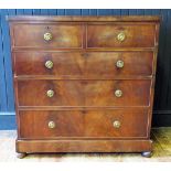 A 19th century mahogany rectangular chest, containing two short and three long graduated drawers,