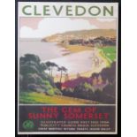 After Leonard Cusden, a reproduction GWR railway poster 'Clevedon, The Gem of Sunny Somerset'