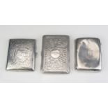Three assorted silver cigarette cases, various makers and dates, all initialled, total weight of