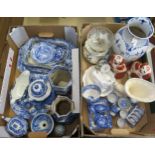 A quantity of blue and white transfer print "Italian" pattern dinner and tea wares, vases,