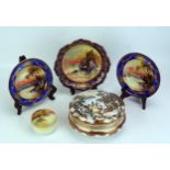A pair of Noritake fruit bowls, decorated with twilight lakeside views, a similar bowl with