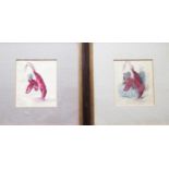 A pair of humorous paintings on silk depicting manicuring lobsters, entitled 'Monsieur Le Chef', 11