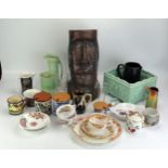 A collection of assorted ceramics, includes Dartmouth pottery square jardiniÃ¨re, Beswick wares,
